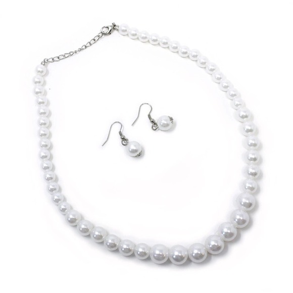 Classic 50s Style Pearl Necklace and Drop Earring Set Dressy Wedding - Hey Viv - Picture 1 of 5